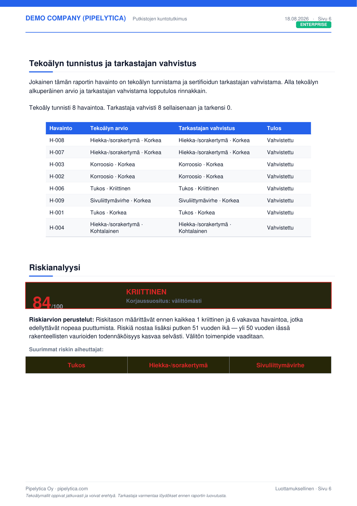Esimerkkiraportin sivu 6